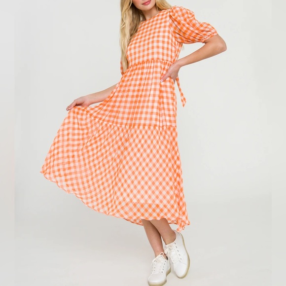 GINGHAM PRINT MIDI DRESS - Picture 2 of 5